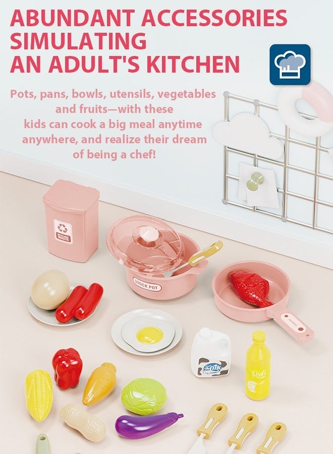 Poxvalzor Children's Kitchen,38pcs Children's Kitchen kitchen toys,Toys with lighting, music, kitchen table itchen set,toysandgames pretend-play kitchentoys,Kitchen Accessories Toys household toys,kitchen playsets,toddler-and-preschoolers toys Children Role Play Cookware Indoor DIY Kitchen Toy Sets Kids Real Cooking Set Vegetables Can Produce Water Girl's and Boy Game - Image 5